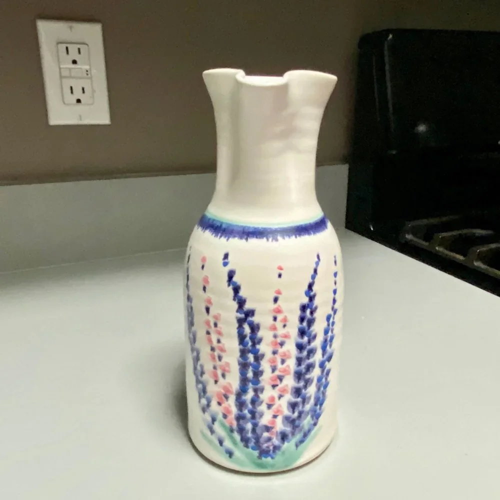 Vintage Artist Signed Handmade Floral Handpainted Theme Vase Pottery  9